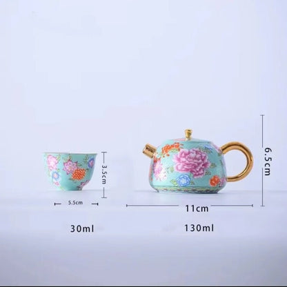 Color Enamel Porcelain Tea Pot Matching Tea Cup Ceramic Tea Set Jingdezhen Made
