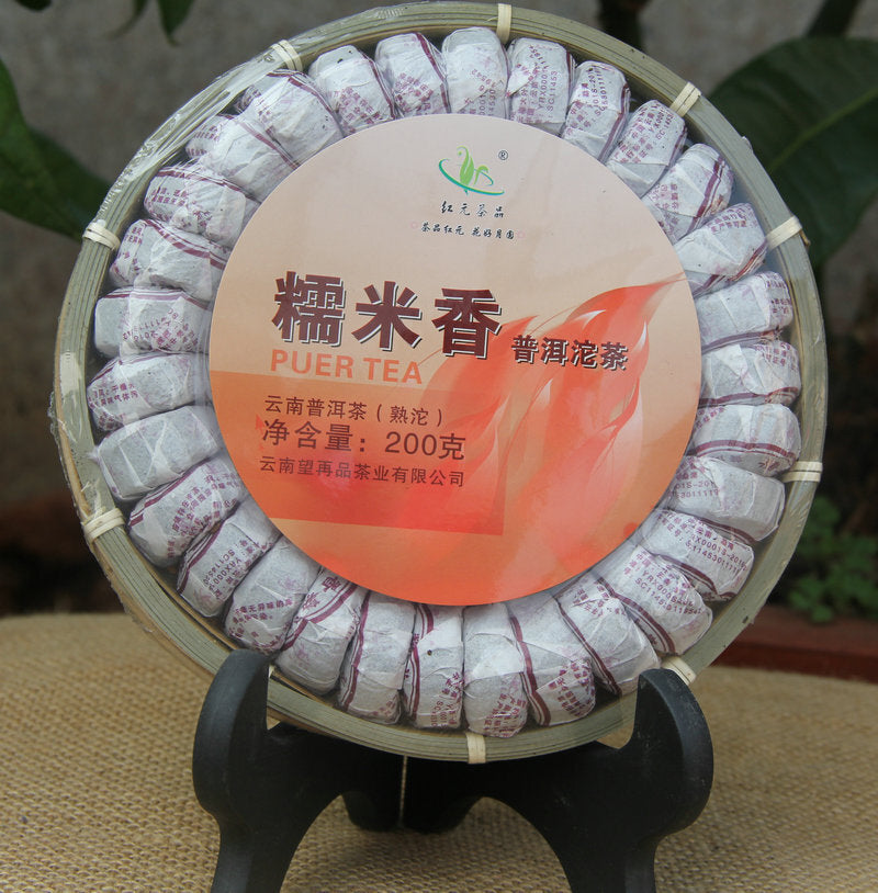 Hongyuan Puer Tea Natural Glutinous Rice Flavor Mini Tuocha Pu-erh Tea 200g Ripe