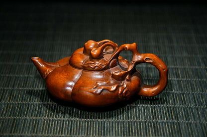 Chinese Boxwood Carving Teapot Statue Home Decorative Collection Art Gifts