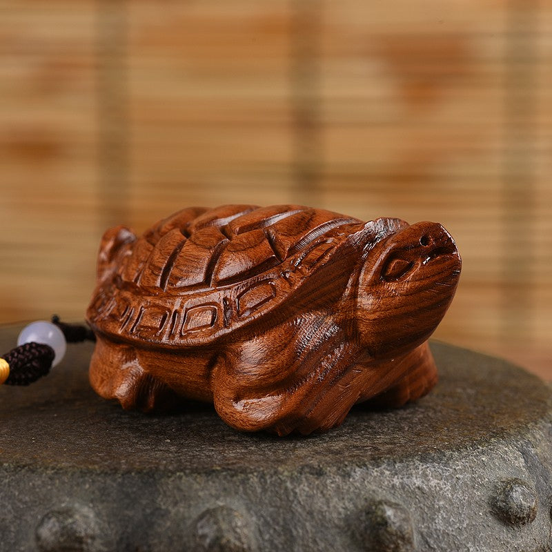 6.5cm Rosewood Solid Wood Carving Turtle Handheld Pendant Chinese Ornament