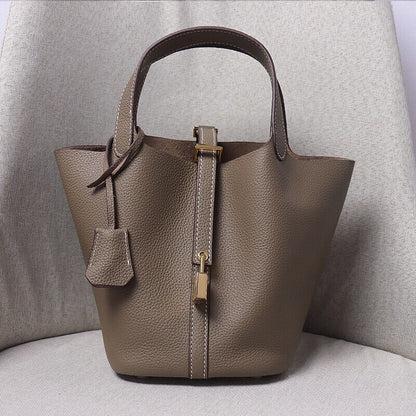 Women Cowhide Leather Handbag Shoulder/Messenger Bucket Bag Large Capacity Totes