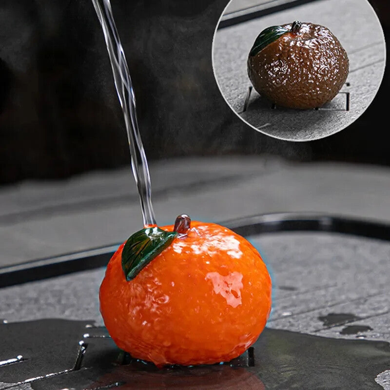 Chinese Resin Color Changing Tea Pet Lucky Orange Model Tea Figurine Ornaments