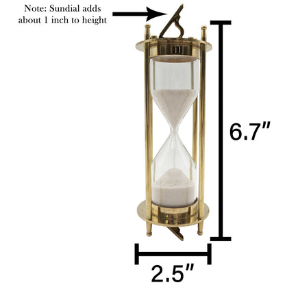 6.7" Brass 1 Minute Hourglass w/ Collapsible Sundials, Functional & Decorative