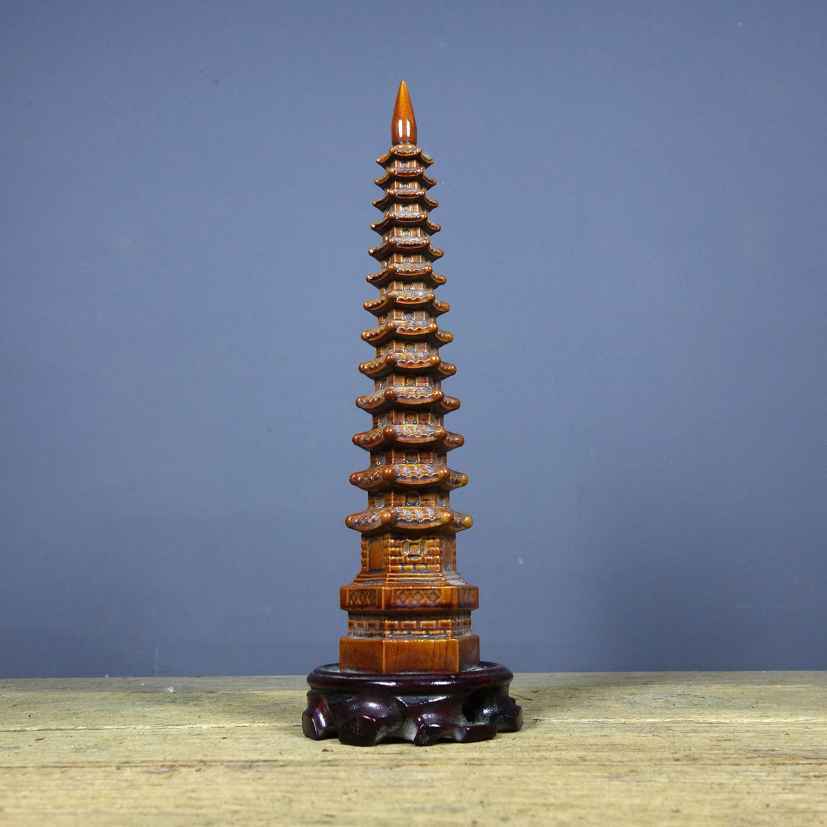 Vintage Rosewood Wenchang Pagoda, Hand-Carved, Red Sandalwood Base, 28cm
