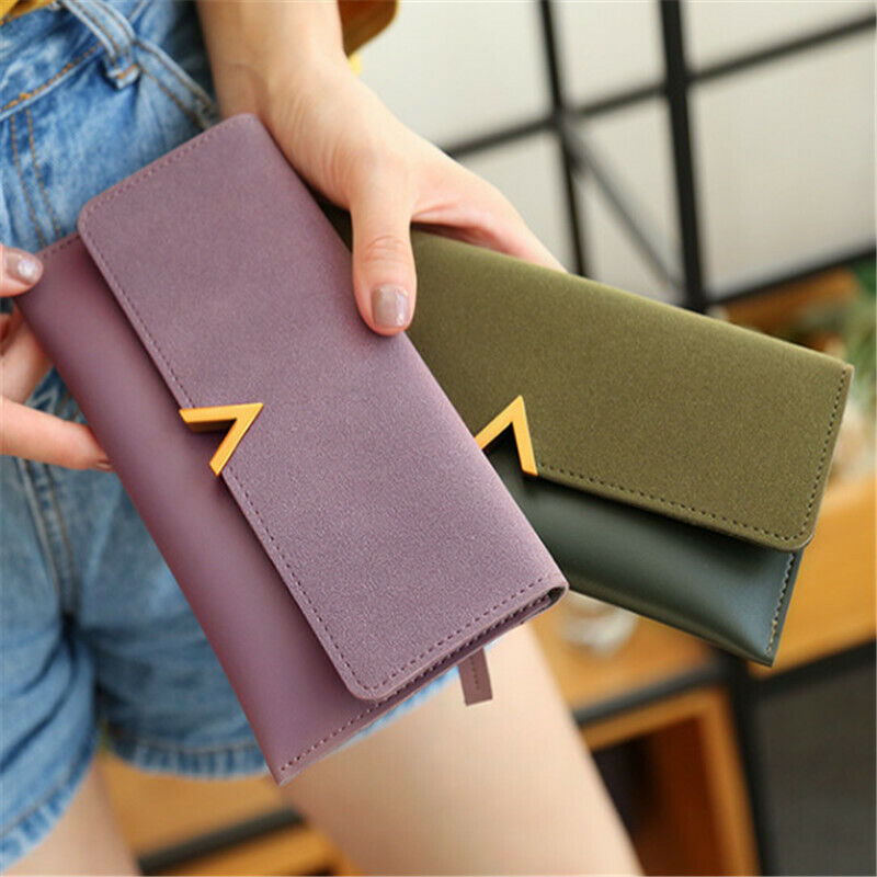 Women Handbag Money Card Holders Leather Clamps Coin Purses Clutch Female Wallet
