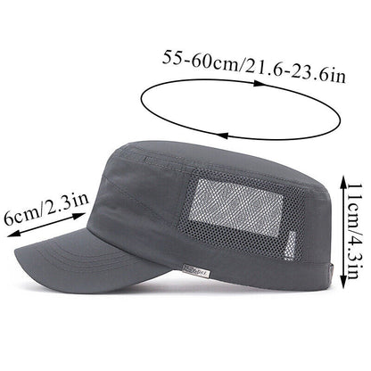 Solid Color Washed Caps Flat Top Hat Sun Protection Breathable Mesh Casual ⊰