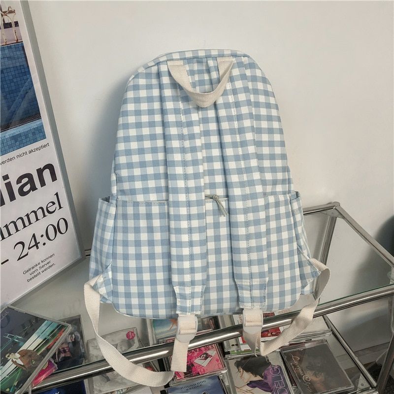 Laptop Bag Nylon College Backpack Cool Traveling Plaid Book Bag 31*15*44 CM Pink