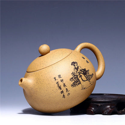 12.8oz Xishi Pot Beauty Print Marked Tea Pot Real Yixing Zisha Duan Clay Pots