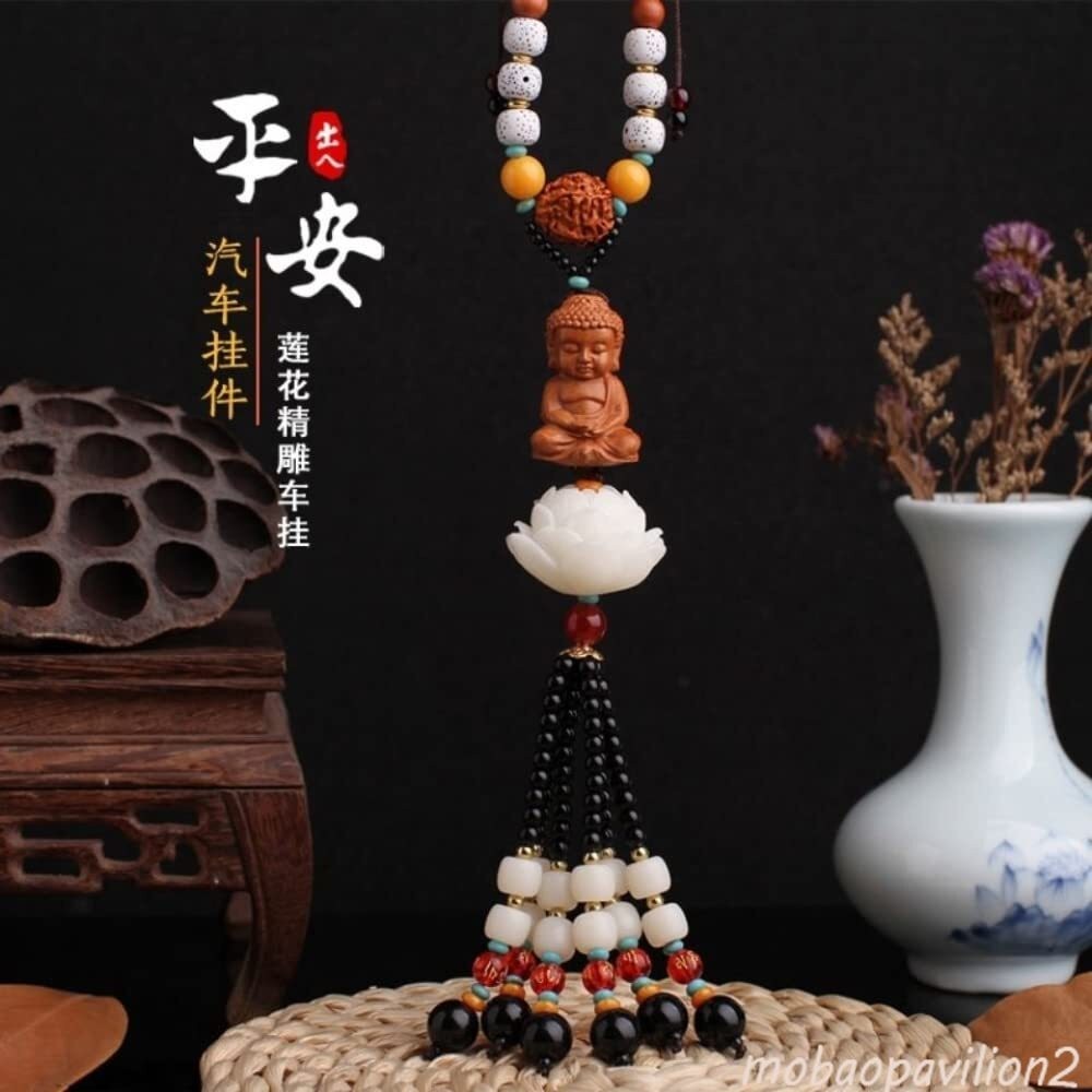 Peachwood Carved Buddha Statue Lotus Hanging Decorations Handicrafts