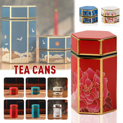Chinese Vintage Floral Tea Tin Canister Jar Tinplate Tea Sealed Portable Tea Box