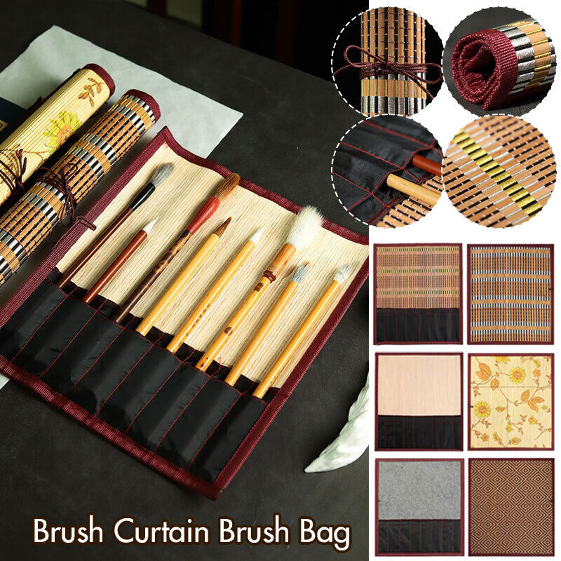Painting Brushes Holder Storage Bamboo Rolling Bag Calligraphy Pens Case Curtain