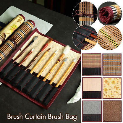 Painting Brushes Holder Storage Bamboo Rolling Bag Calligraphy Pens Case Curtain