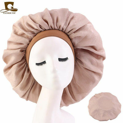 Sleep Night Cap Big Size Beauty Satin Silky Bonnet Head Cover Hat Curly Springy