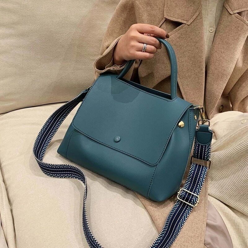 PU Leather Women Handbag High Winter Shoulder Crossbody Bag Travel Lady Blue Bag