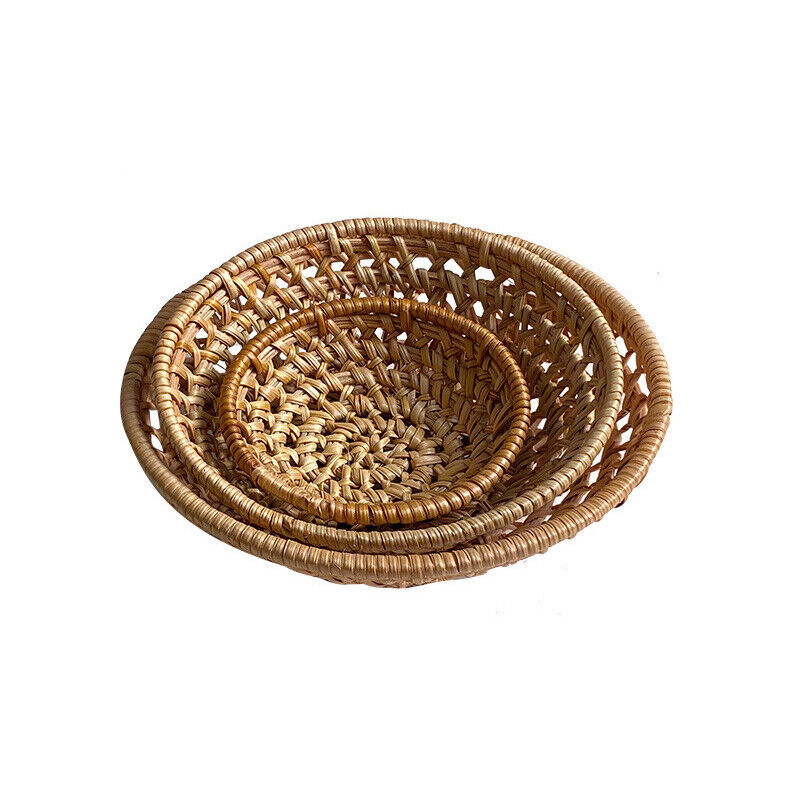 Handwoven Bread Basket Rattan Wicker Storage Tray Tea Drinks Snack Holder NEW