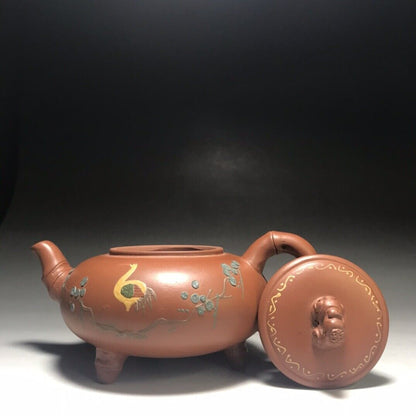 Chinese Yixing Zisha Clay Handmade Exquisite Teapot （松鹤延年 底款：顾景舟）