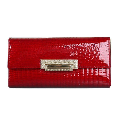 Genuine Leather Long Wallet Cowhide Purse Diamond Print Card Holder 2.5*19*9.5CM