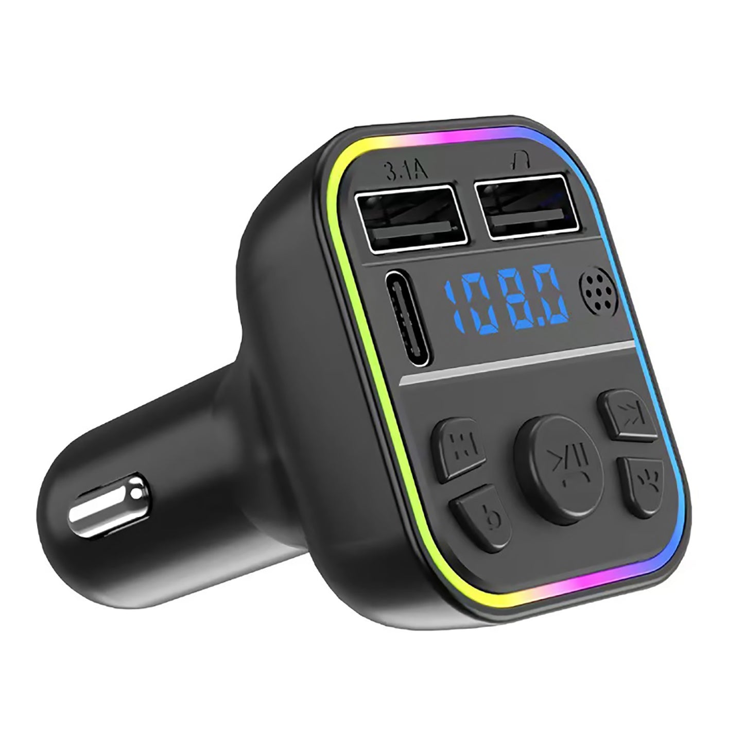 Car FM Transmitter Adapter Type-C Dual USB Fast Charger Handsfree 12V-24V