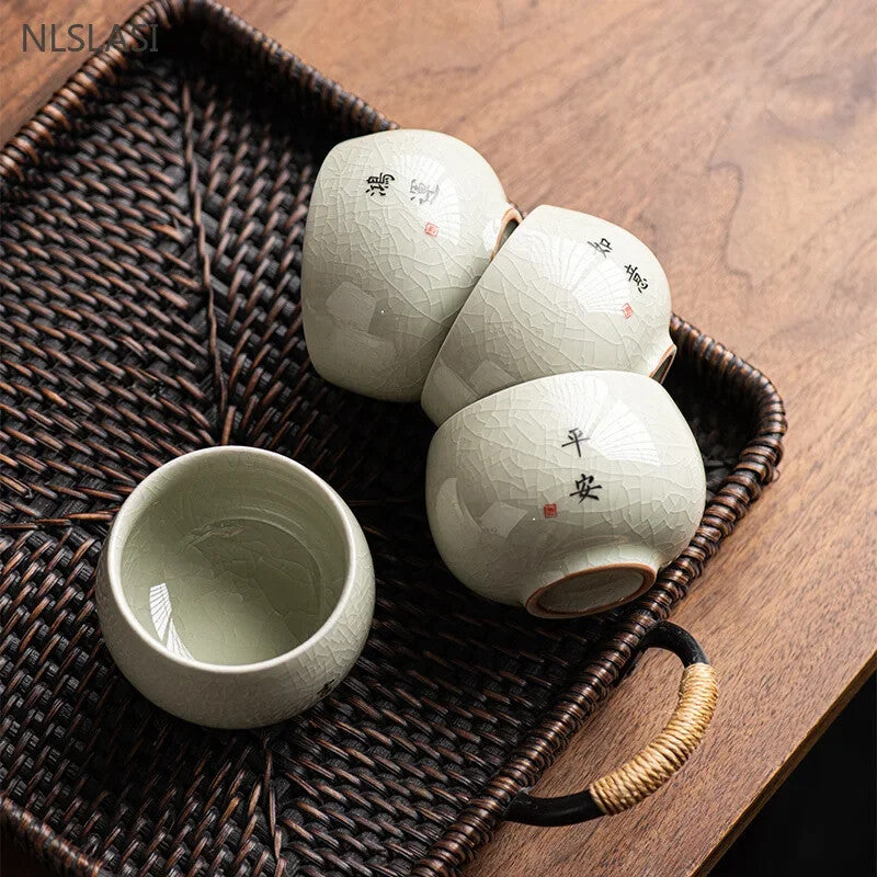 140ml Crack Glaze Ceramic Tea Cups Hand-painted Porcelain Master Cup Tea