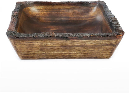 Handmade Wooden Salad Bowl Set with Bark Edge Pasta Bowls with Fork & Spoon