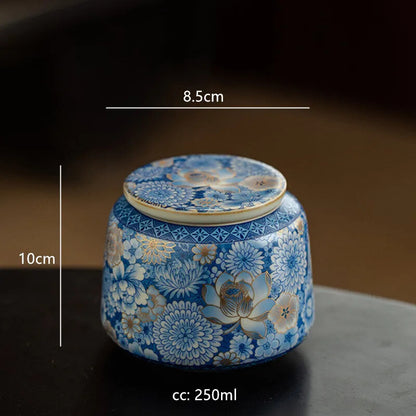 Blue and White Porcelain Tea Storage Jar Sealed Tea Caddy Tea Accessories