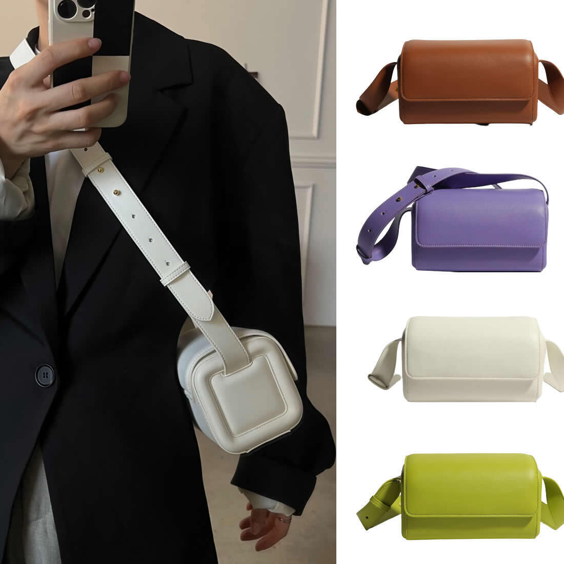 Small Flap Real Leather Camera Box Handbag Clutch Crossbody Purse Shoulder bag