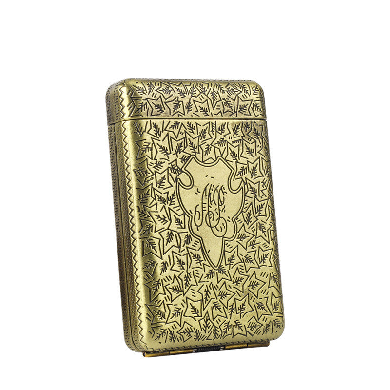 Bronze Retro Hand Carved Metal 3-Open Cigarette Box Which Can Hold 14 Cigarettes