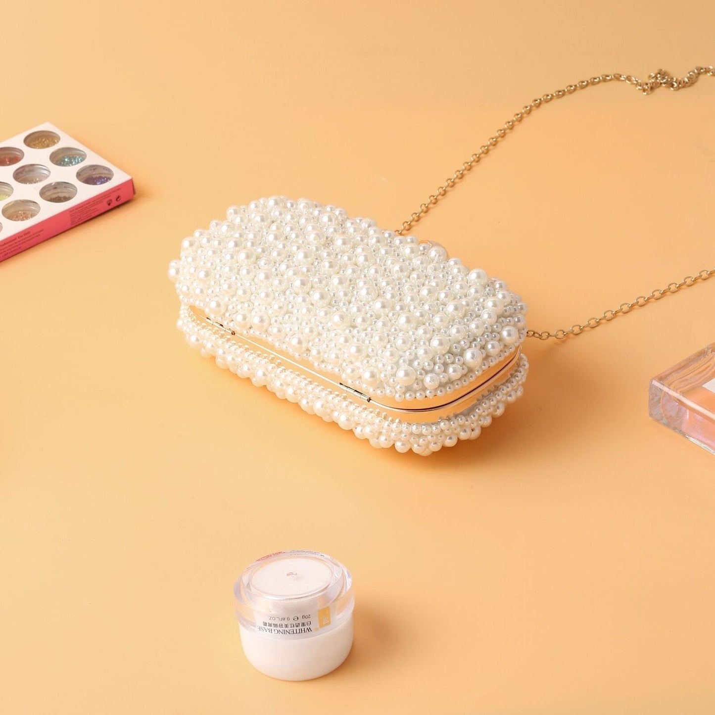 Mini Cosmetic Bag Full Pearl Studded Bags Long Chain Shoulder Purses 19*10*6 CM