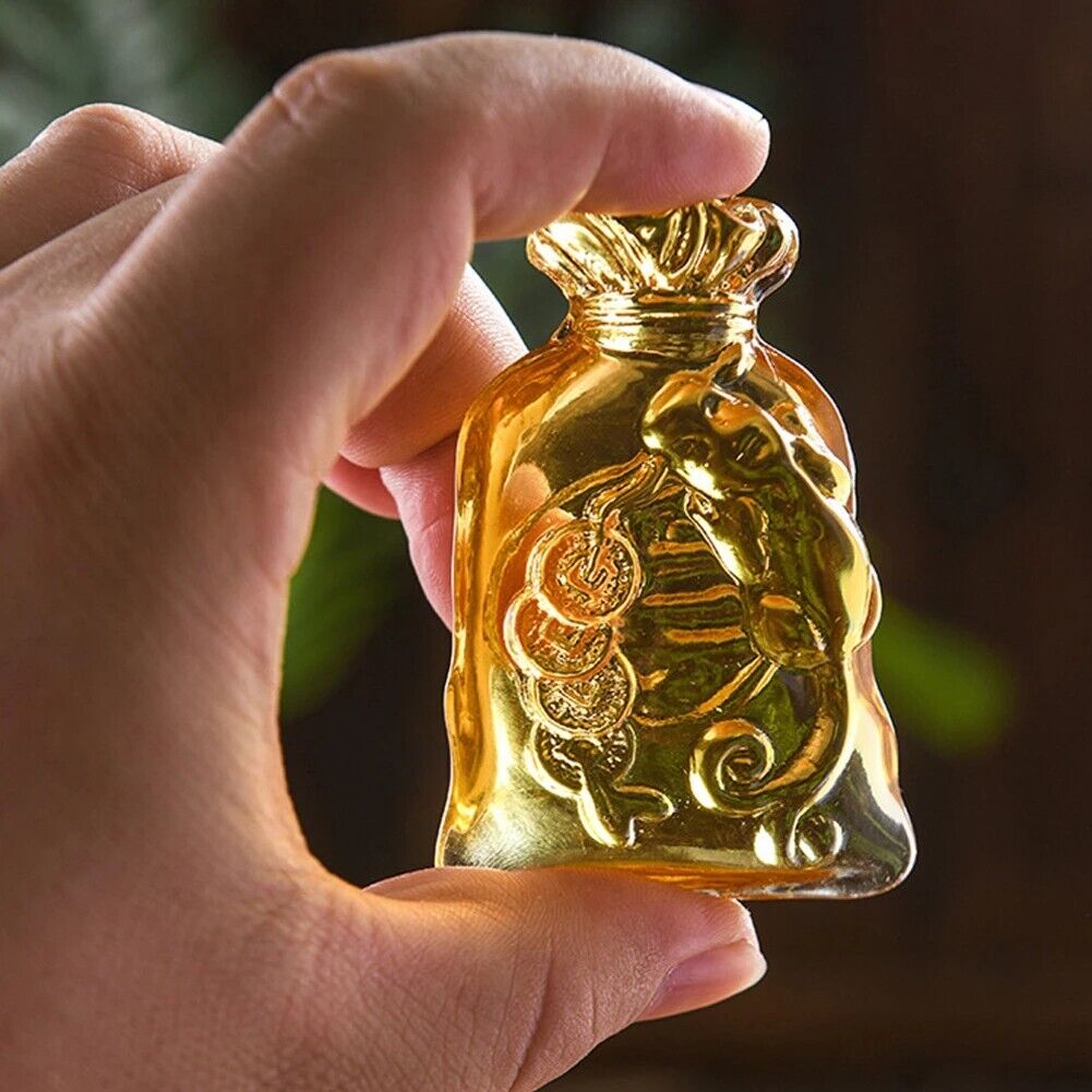 Citrine Money Bag Figurines Glass Crystal Crafts Lucky Feng Shui Ornaments 5x7cm