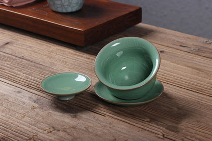 Real Longquan Celadon Gaiwan China Tea Bowl Porcelain Cup Saucer Marked Tea Bowl