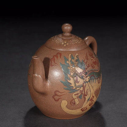 vintage chinese yixing purple clay teapot zisha ceremony painted kylin tea set