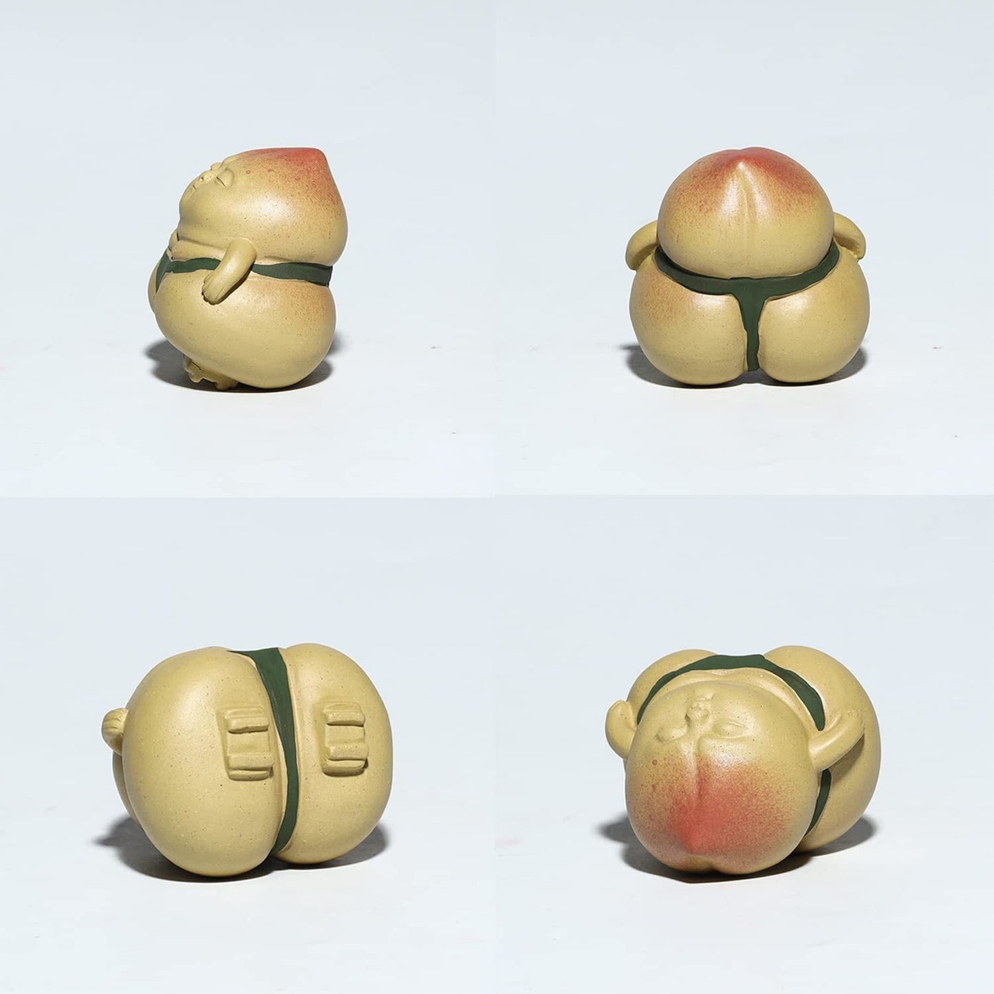 3.4" Handmade Tea Pet Sumo Fat Man Chinese Yixing Carved Peach Fengshui Teapot