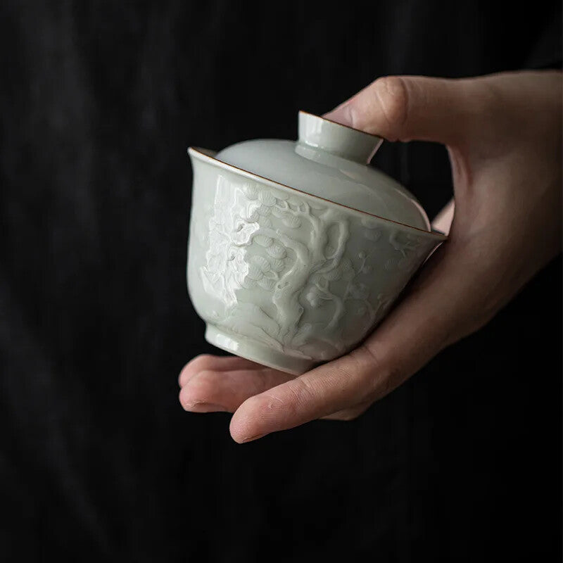 Small Pine Porcelain Plum Gaiwan For Tea Tureen Teaware Cup Chinese Tea