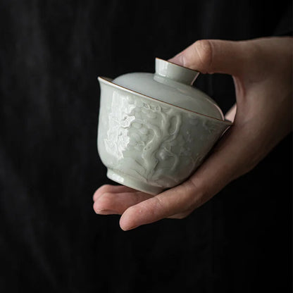 Small Pine Porcelain Plum Gaiwan For Tea Tureen Teaware Cup Chinese Tea