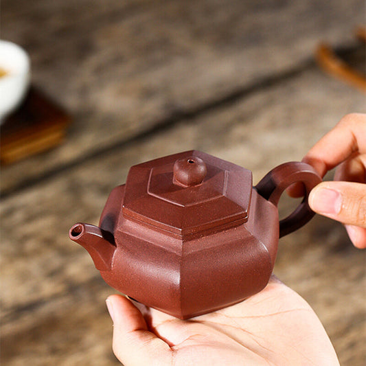 150ML Yixing Zisha Clay Pottery Hexagonal Pot Purple Grit Pot Teapot Tea Pot