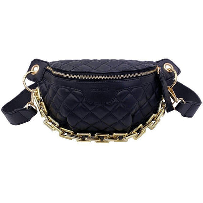 Thick Chain Fanny Pack Plaid Leather Waist Bag Shoulder Crossbody Handbags Belt