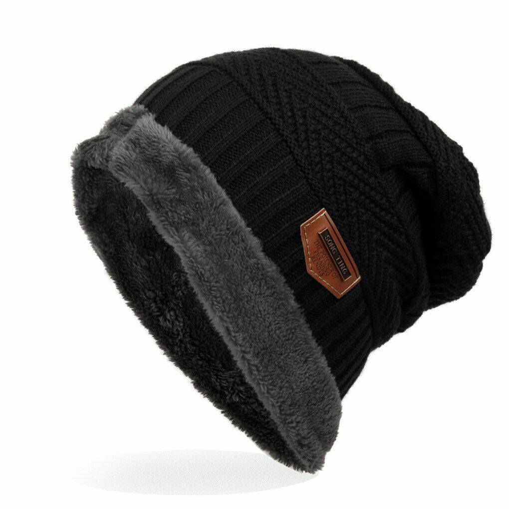 knitted black hats Thick warm and Bonnet Beanie Soft Knitted Cotton Acrylic Blue