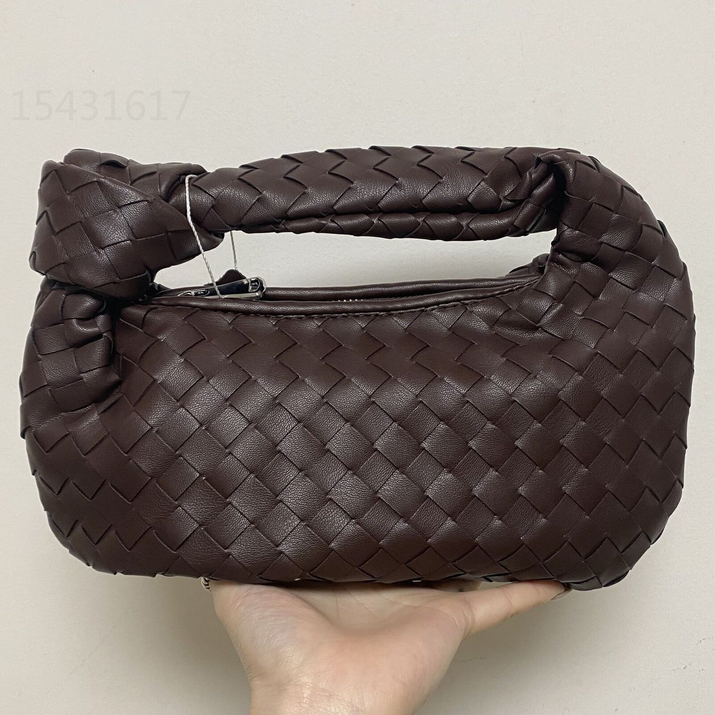 Leather Handbag Mini Shoulder Bag Purse Style Silver Weave Soft Underarm Bags