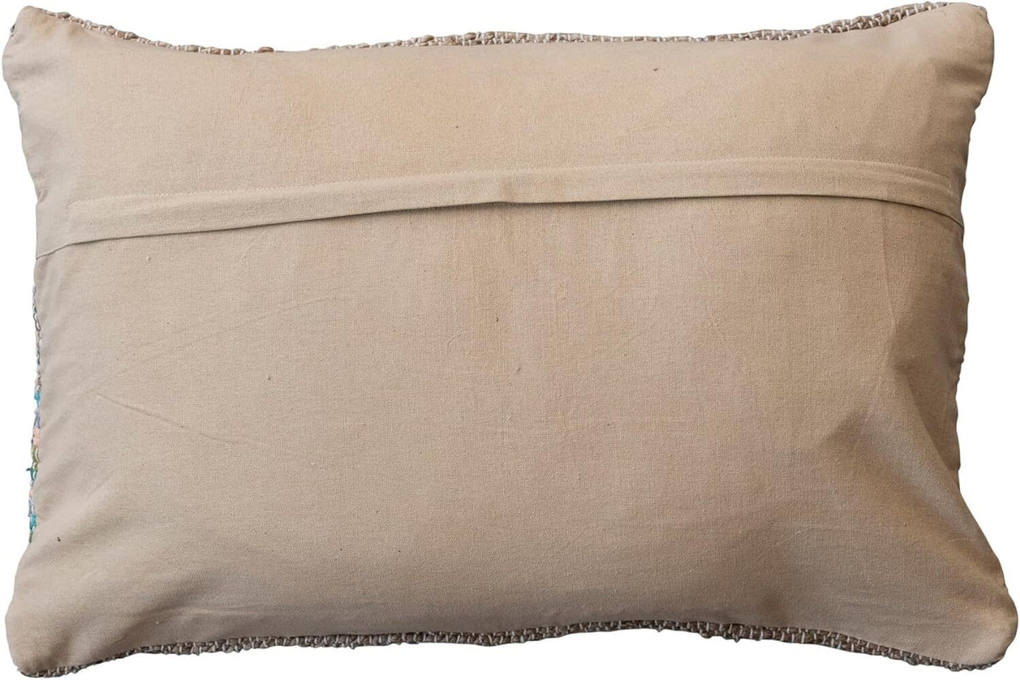 Multicolor Hand-Woven Jute and Cotton Chindi Lumbar Pillow Rustic Boho Lodge