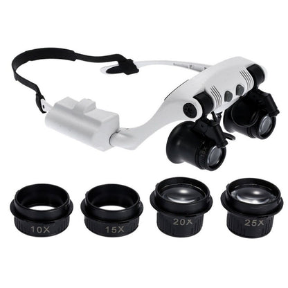 8 Lens Double Eye Jewelry Watch Repair Magnifier Loupe Glasses With LED Light