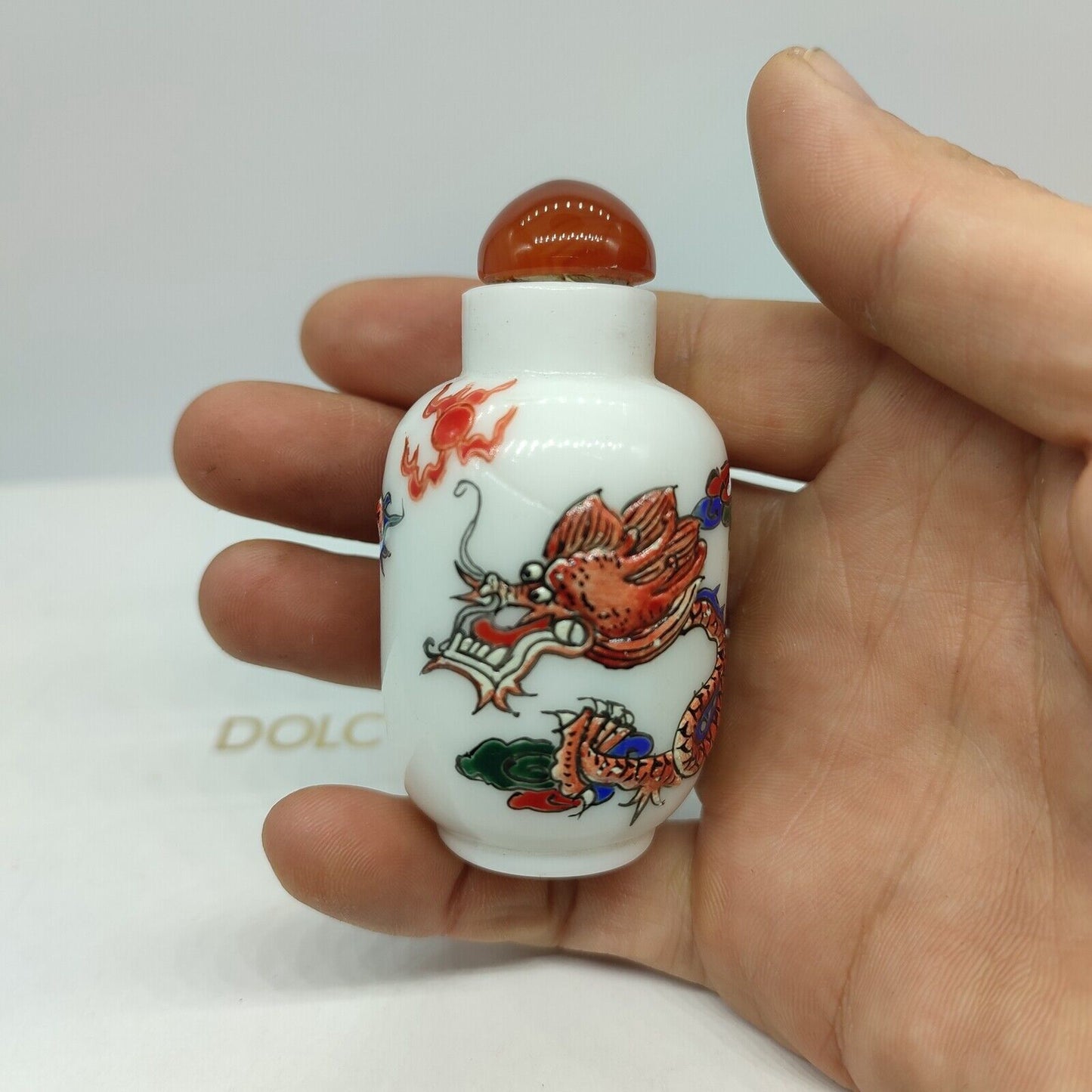 Chinese Beijing Carved Glass Snuff Bottle Dragon Statue Loong Figurines Box Rare