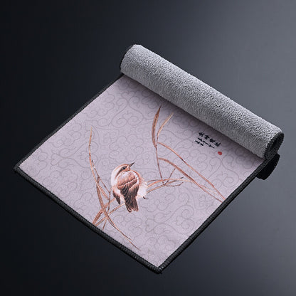 Tea Towel Water Absorbent Towel Creative Velvet Floral Bird Print Towel For Pot