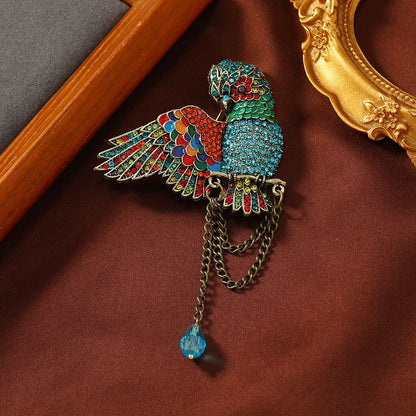 Vintage Double Leopard Brooch Set 2Pcs Crystal Tassel Suit Lapel Pin
