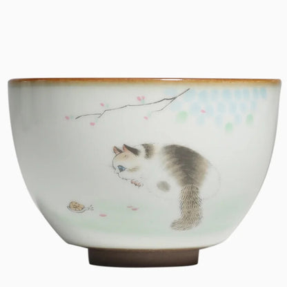 Ru Kiln Cute Cat Tea Cup Ceramics Mugs Tea Cups Kung Fu Tea Mug Ceramic Tea Set