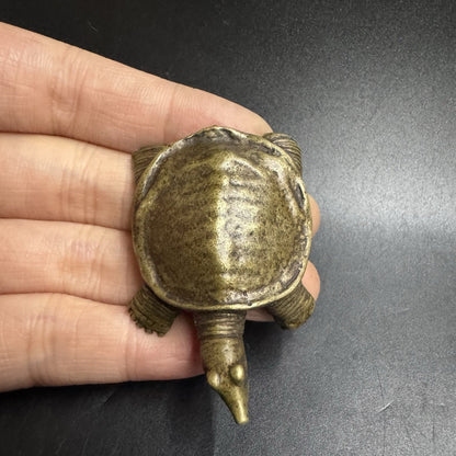 Mini Brass Turtle/Softshell Turtle Figurine Chinese Tea Pet Retro Collectible
