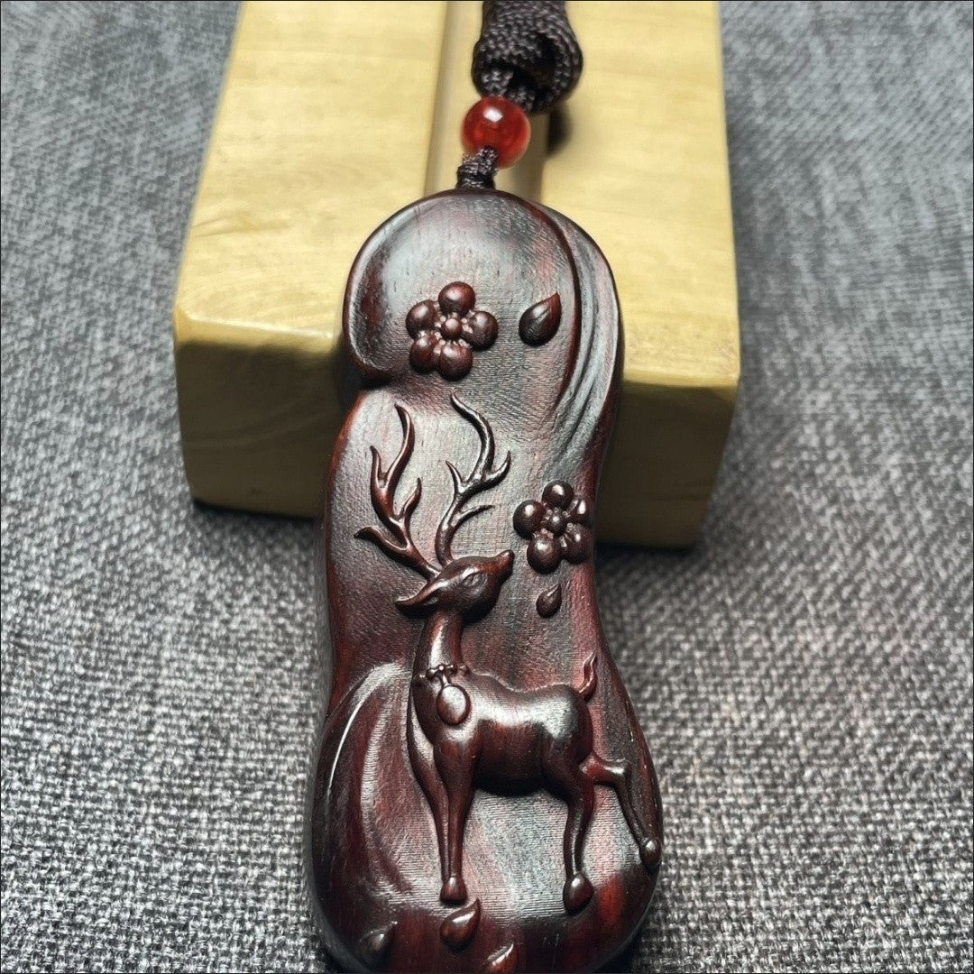 Sandalwood Deer Pendant 0.91×2.36in Car Keychain Phone Charm Couple Gift