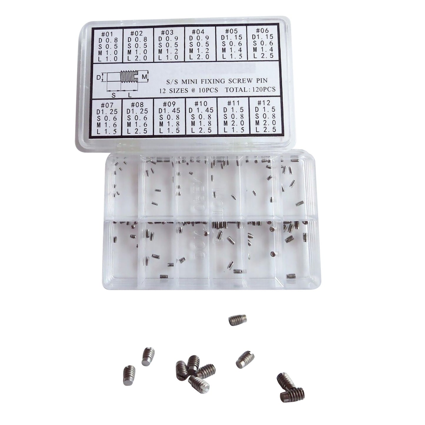 120Pcs 0.8mm-1.5mm Stainless Steel Mini Watch Fixing Screws Pins Repair Tool Box