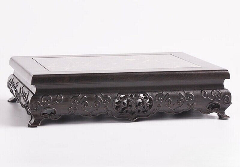 Solid Ebony Wood Display Stand Inlay Marble Stone Bonsai Vase Flower Rack Base