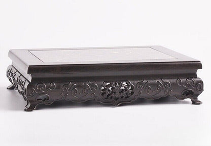 Solid Ebony Wood Display Stand Inlay Marble Stone Bonsai Vase Flower Rack Base