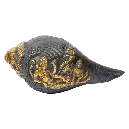 Hindu God Brass Lord Vishnu Lakshmi Carving Shankh Conch Statute Idol Figurines
